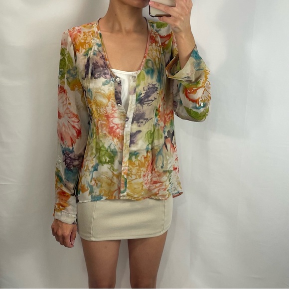 Urban outfitters colorful long sleeve button up blouse - Picture 1 of 2